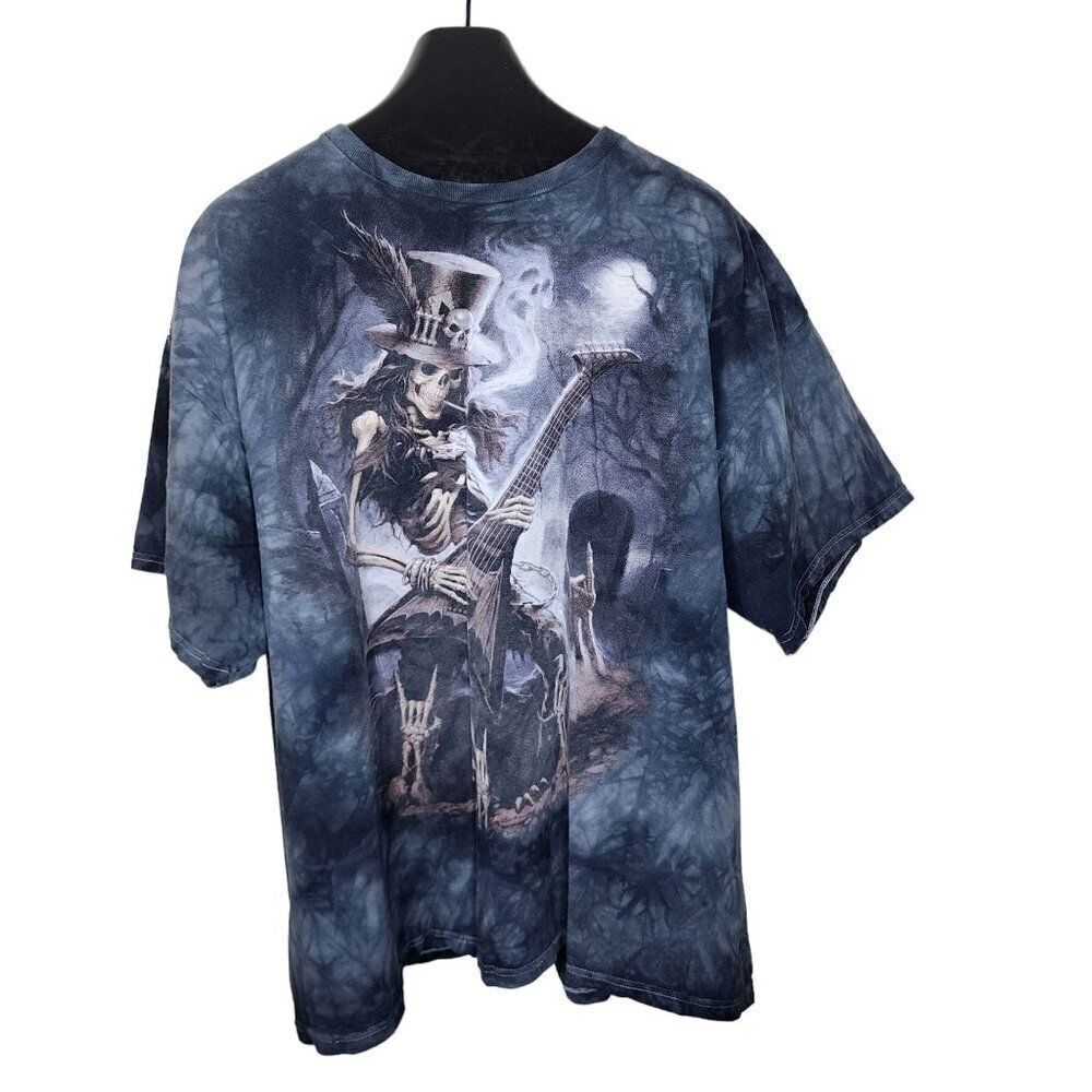 Vintage Y2K Skeleton Heavy Metal Guitar TShirt Mens Size 3XL Gray Tie Dye